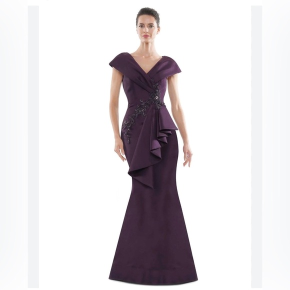Marsoni by Colors MV1086 Embellished V Neck Mermaid Gown Eggplant Size 12 - Picture 1 of 15